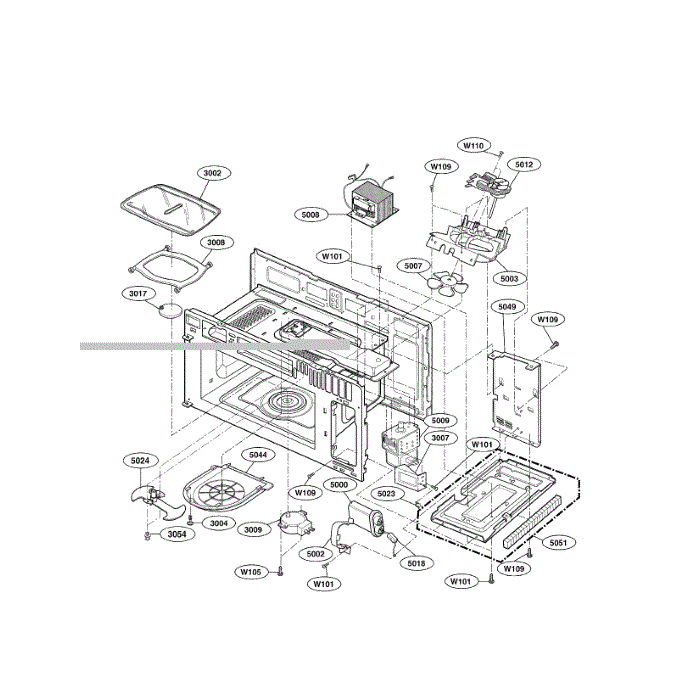 Interior 1 Diagram and Parts List for LMV2073BB 00 LG Microwave Oven Combo