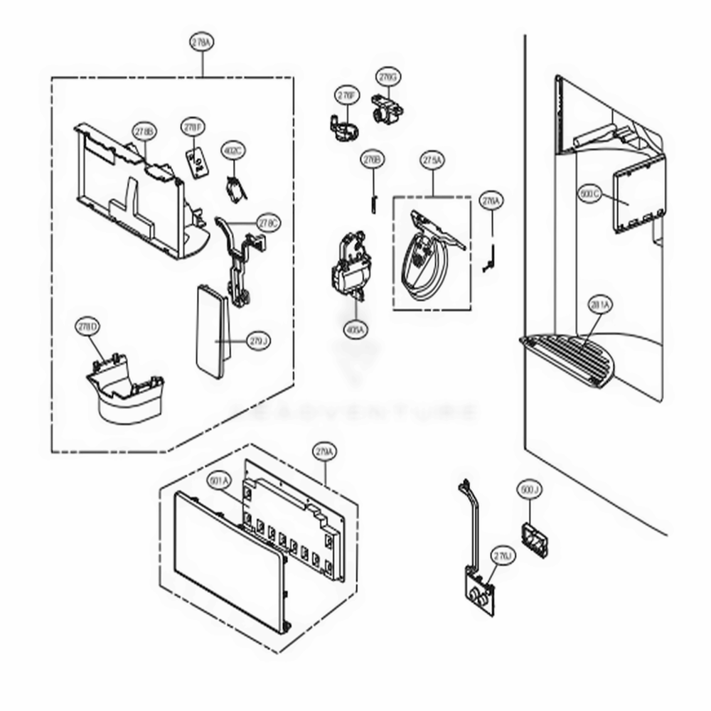 Dispenser Parts Diagram and Parts List for 71059 AWBCSE4 LG Refrigerator