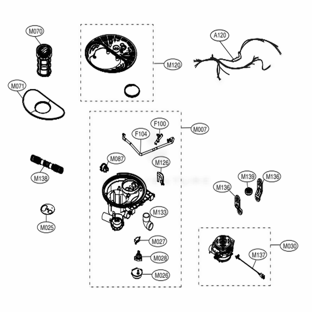 Sump Assembly Diagram and Parts List for LDT6809BD ABDESNA LG Dishwasher