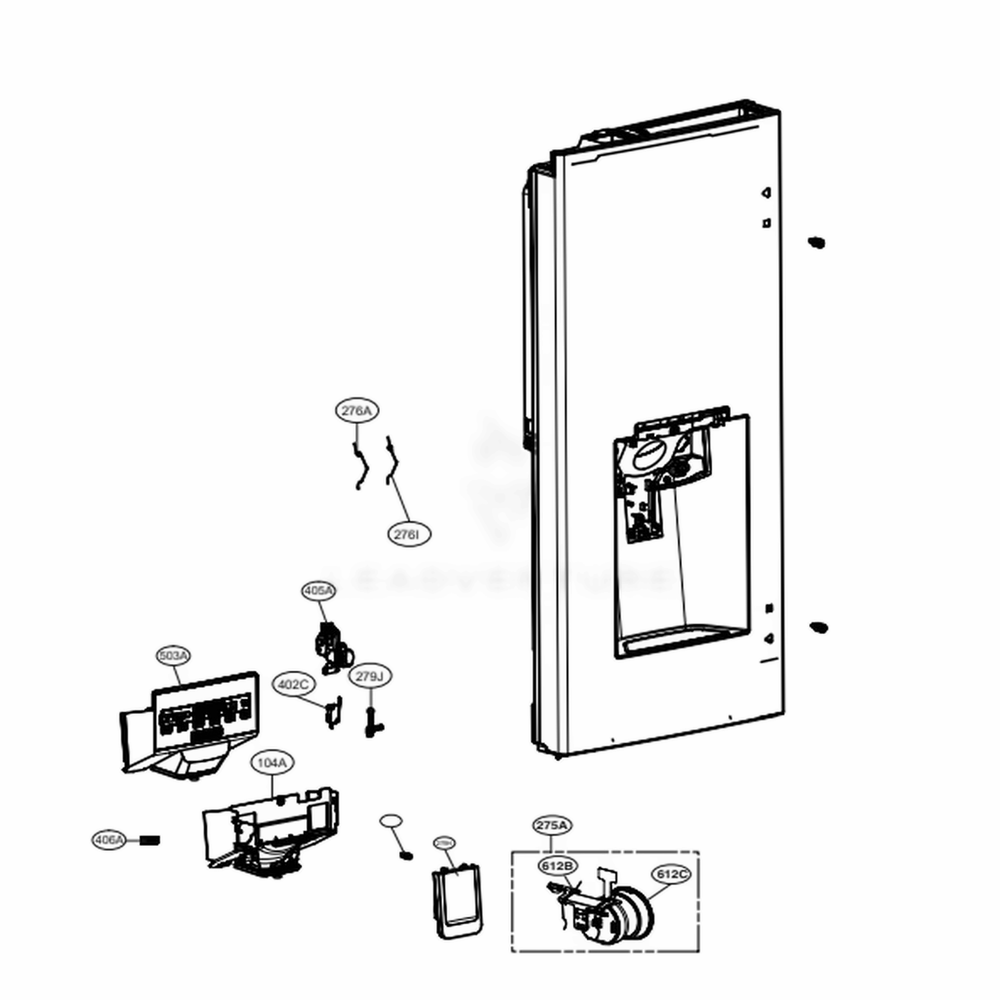 Dispenser Parts Diagram and Parts List for LFXS28968D ASBCNA3 LG Refrigerator