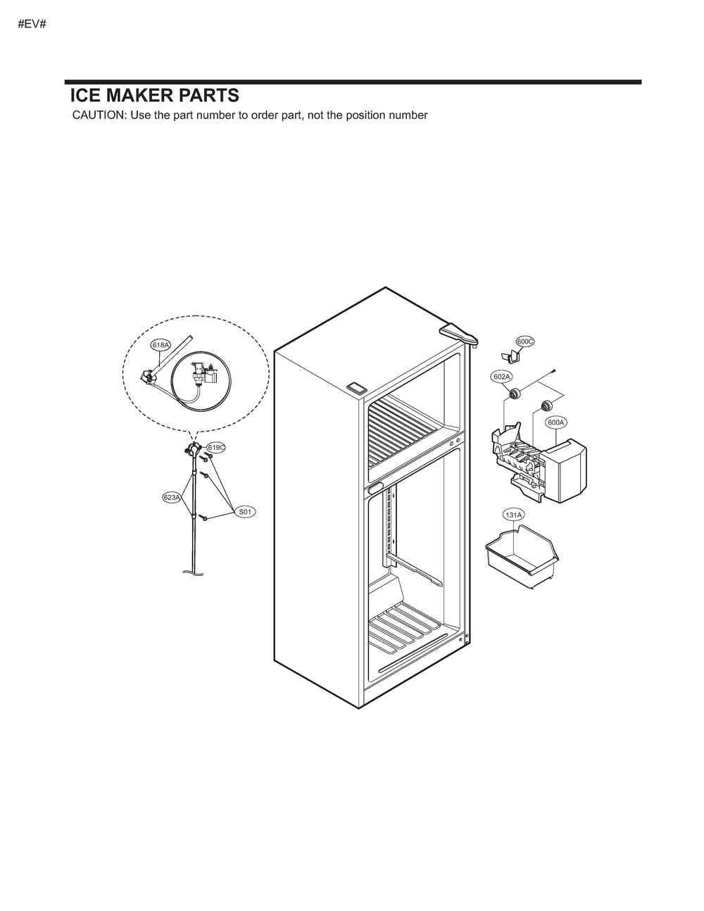 Ice Maker Parts Diagram and Parts List for GM-U652SQDM ASWCNA0 LG Refrigerator