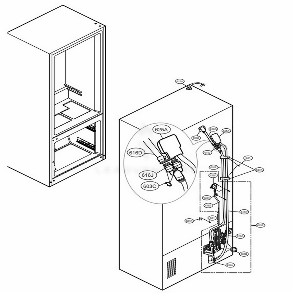 Valve And Water Tube Parts Diagram and Parts List for LFX29945ST ASTCNA2 LG Refrigerator
