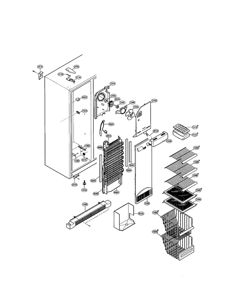 Freezer Shelves Diagram and Parts List for LRSPC2331BK  LG Refrigerator