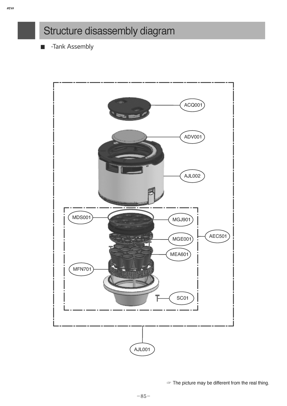 Tank Assembly Diagram and Parts List for R975GM1 CIGELGA LG Robotic Vacuum