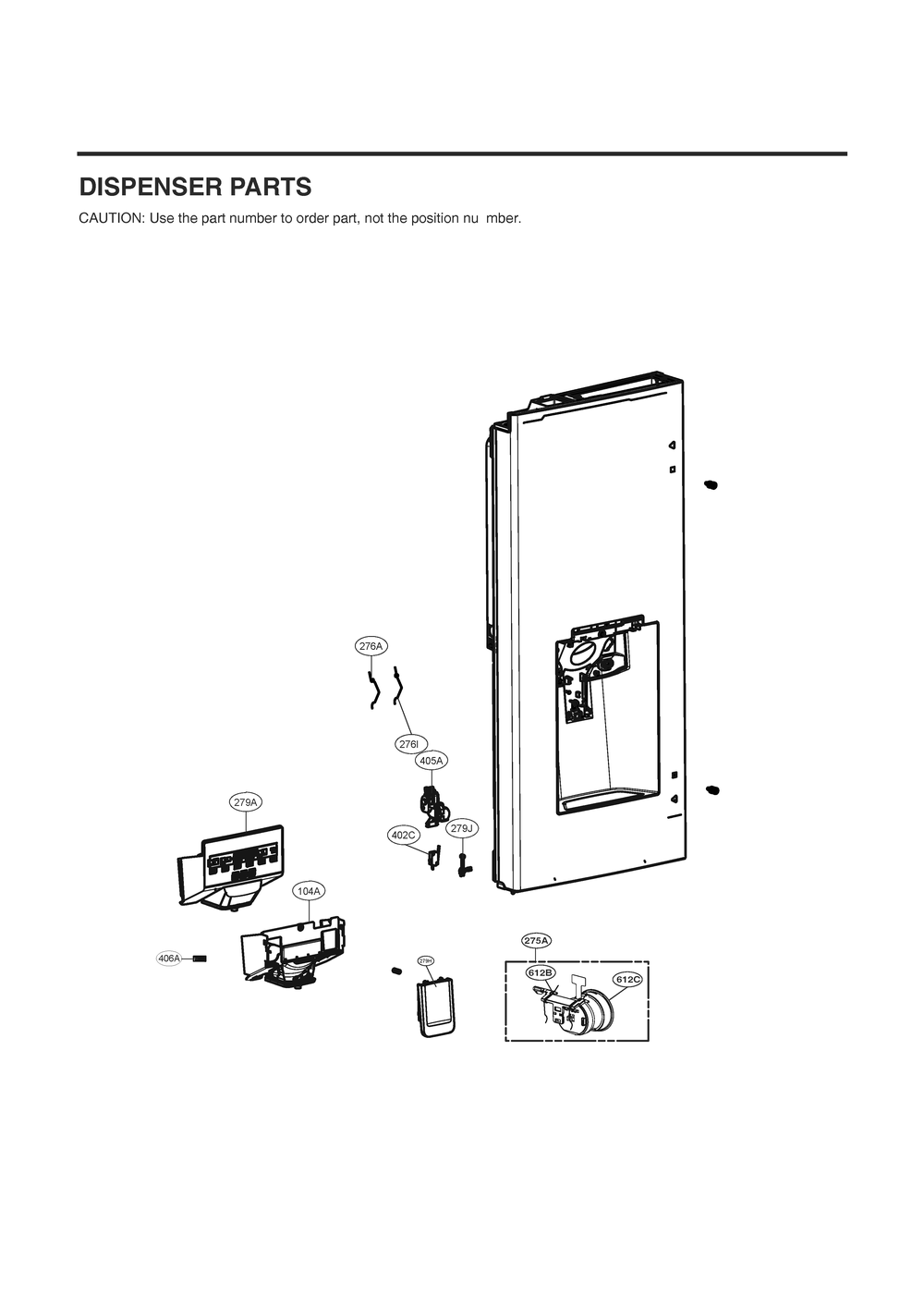 Dispenser Parts Diagram and Parts List for GC-X288NMSM AMTCNA0 LG Refrigerator