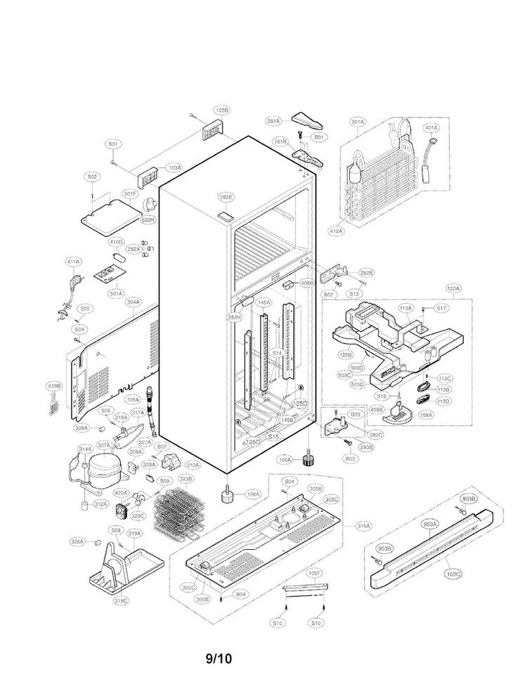 Case Parts Diagram and Parts List for LRTN19310SW  LG Refrigerator