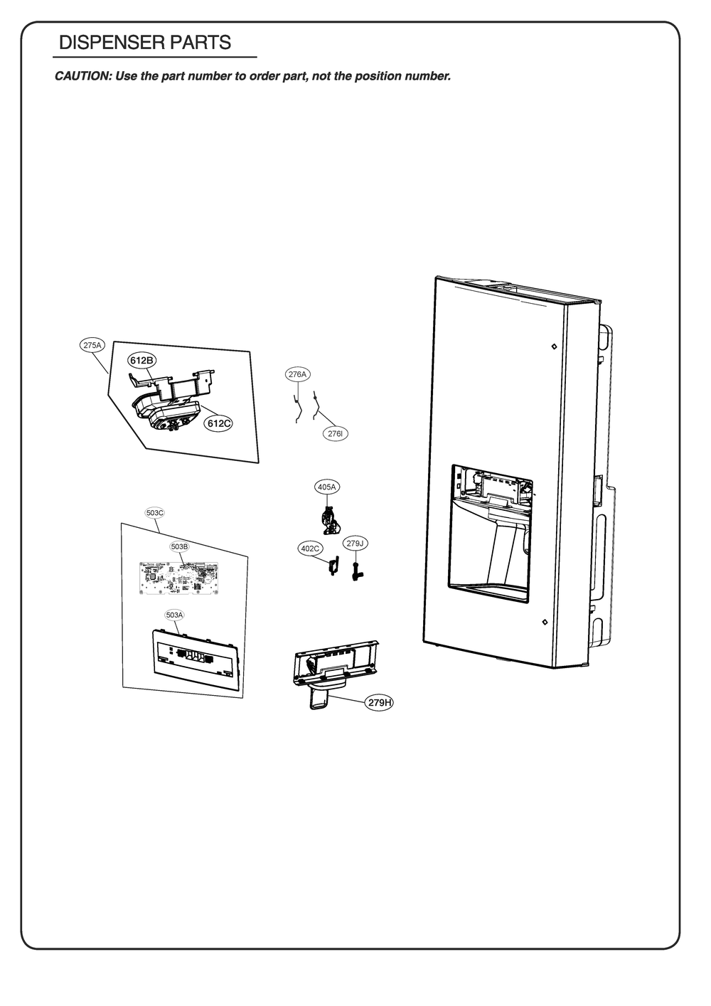 Dispenser Parts Diagram and Parts List for GR-J288NSJM ASTCSE0 LG Refrigerator