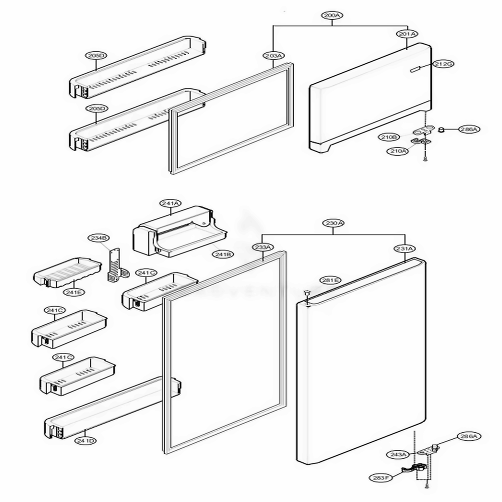Door Parts Diagram and Parts List for 79293 AST2SER LG Refrigerator