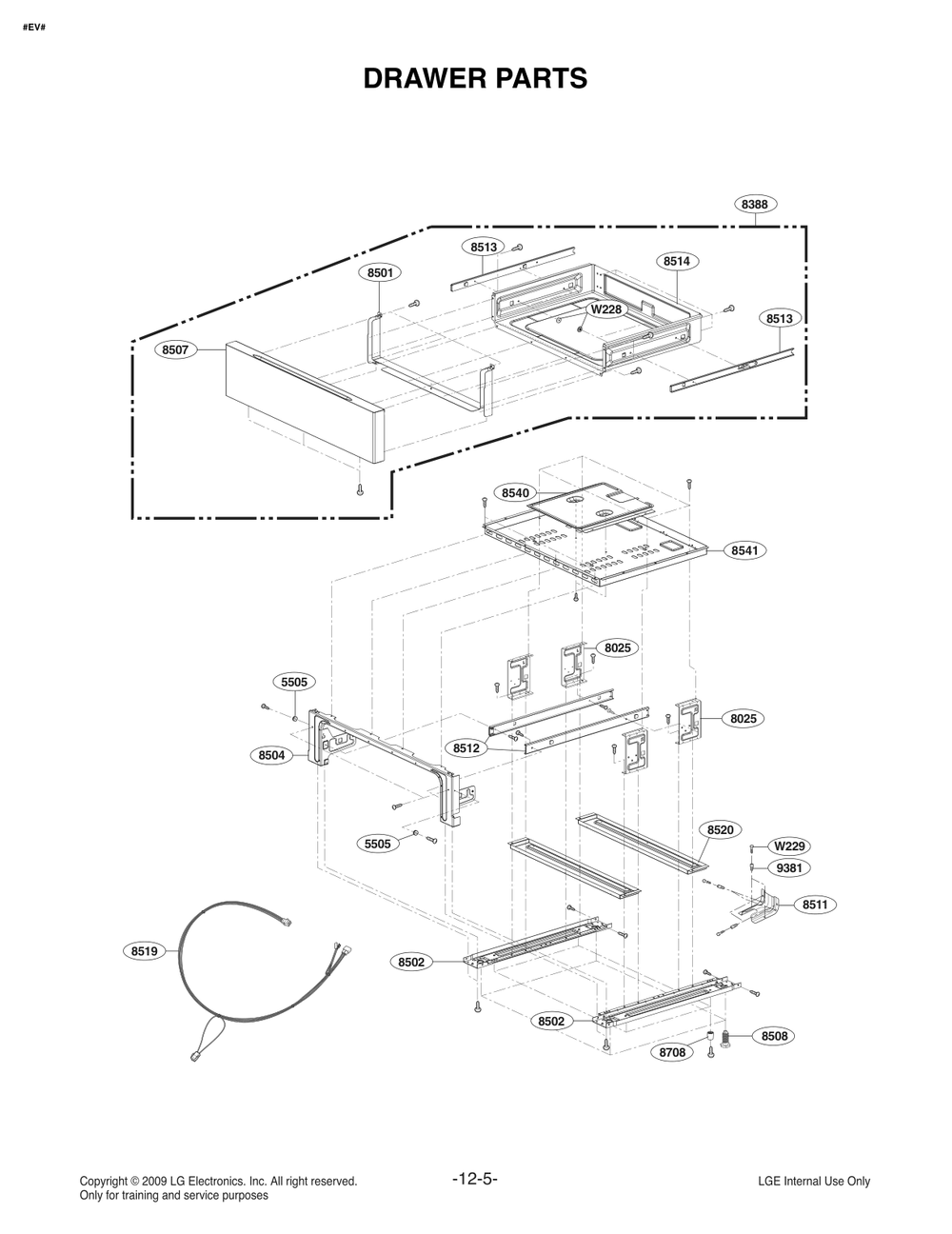 Drawer Parts Diagram and Parts List for FG4322ES FB1ELGA LG Range