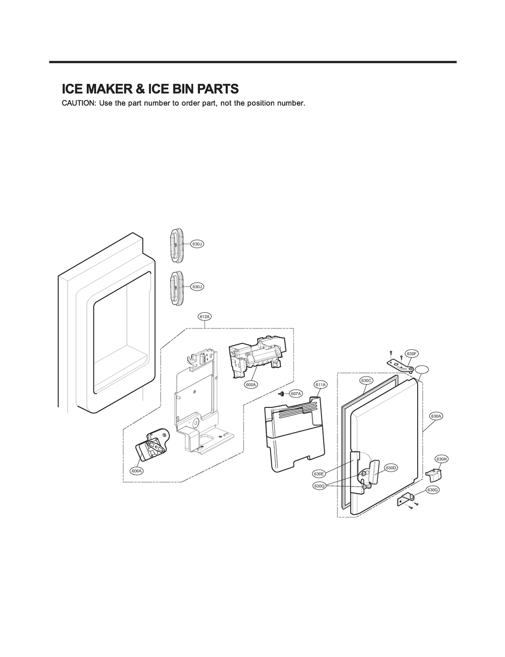 Ice Maker And Ice Bin Parts Diagram and Parts List for GR-J31GHSJM ASBCNA0 LG Refrigerator
