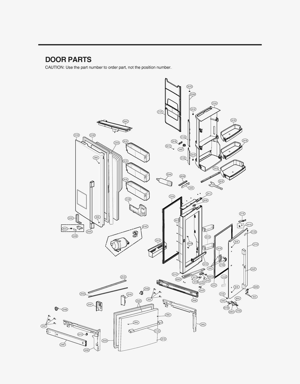 Door Parts Diagram and Parts List for GR-J266DSMM ASTCNA1 LG Refrigerator