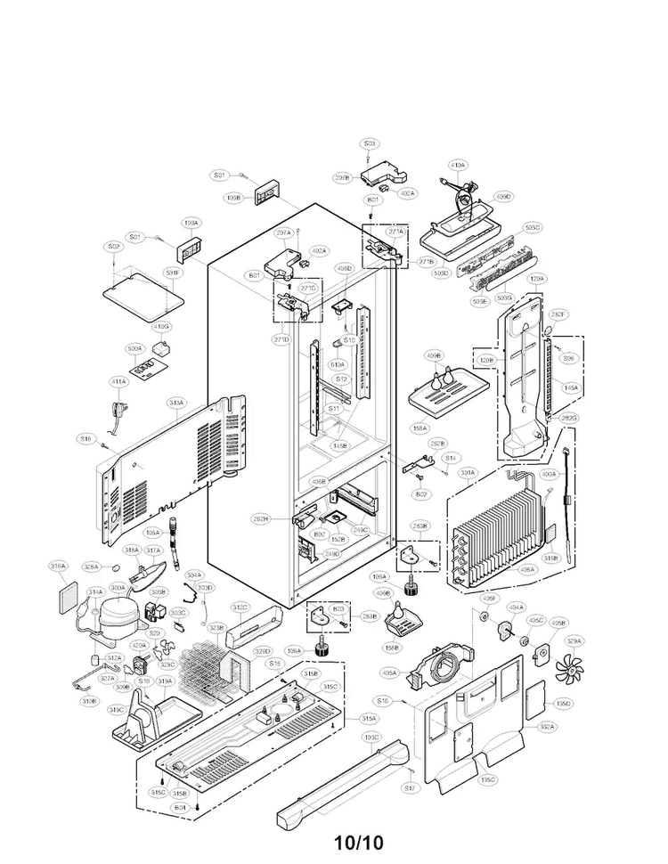Case Assembly Parts Diagram and Parts List for LFC21770ST03  LG Refrigerator