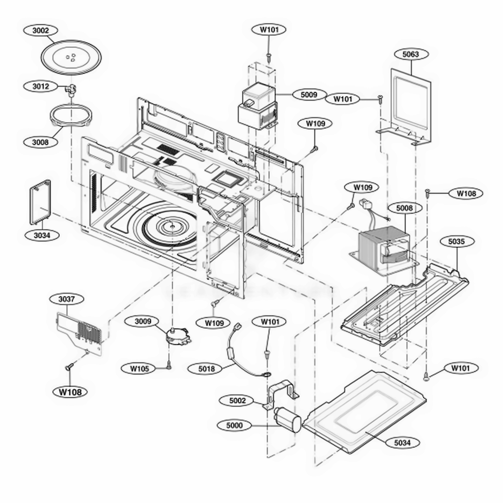 Interior Parts 1 Diagram and Parts List for 85033 CS1ESEA LG Range