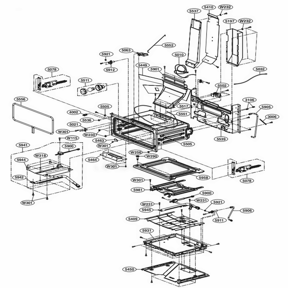 Upper Cavity Parts Diagram and Parts List for LDG3035ST FS1ELGA LG Wall Oven