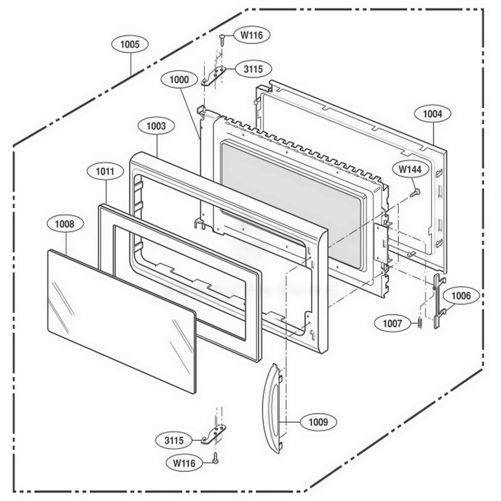 Door Parts Diagram and Parts List for KHMC107EBL AB2EKAD LG Wall Oven
