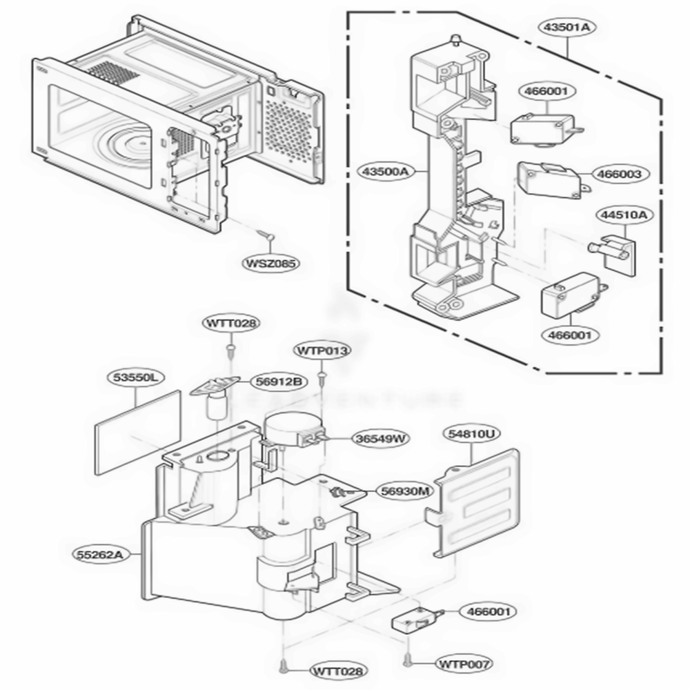 Latch Board Parts Diagram and Parts List for KCMC155JBL ABKEKAD LG Range