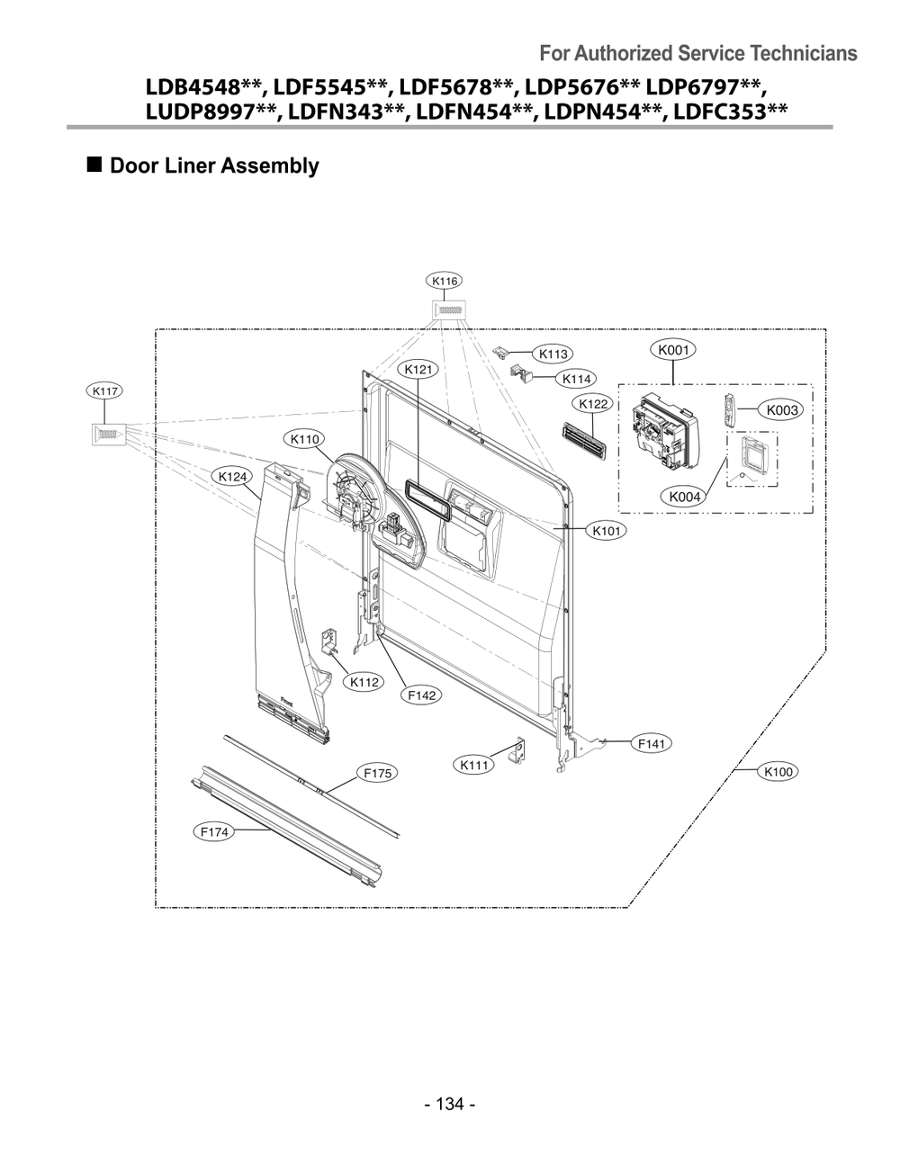 Door Liner Assembly Diagram and Parts List for LDFC353LS ASSEEUS LG Dishwasher