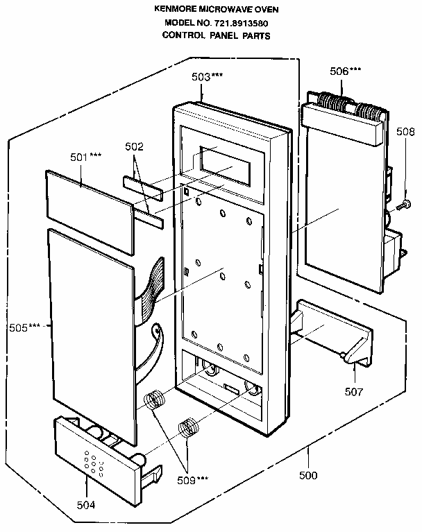 Control Panel Diagram and Parts List for 7218913580  Kenmore Microwave