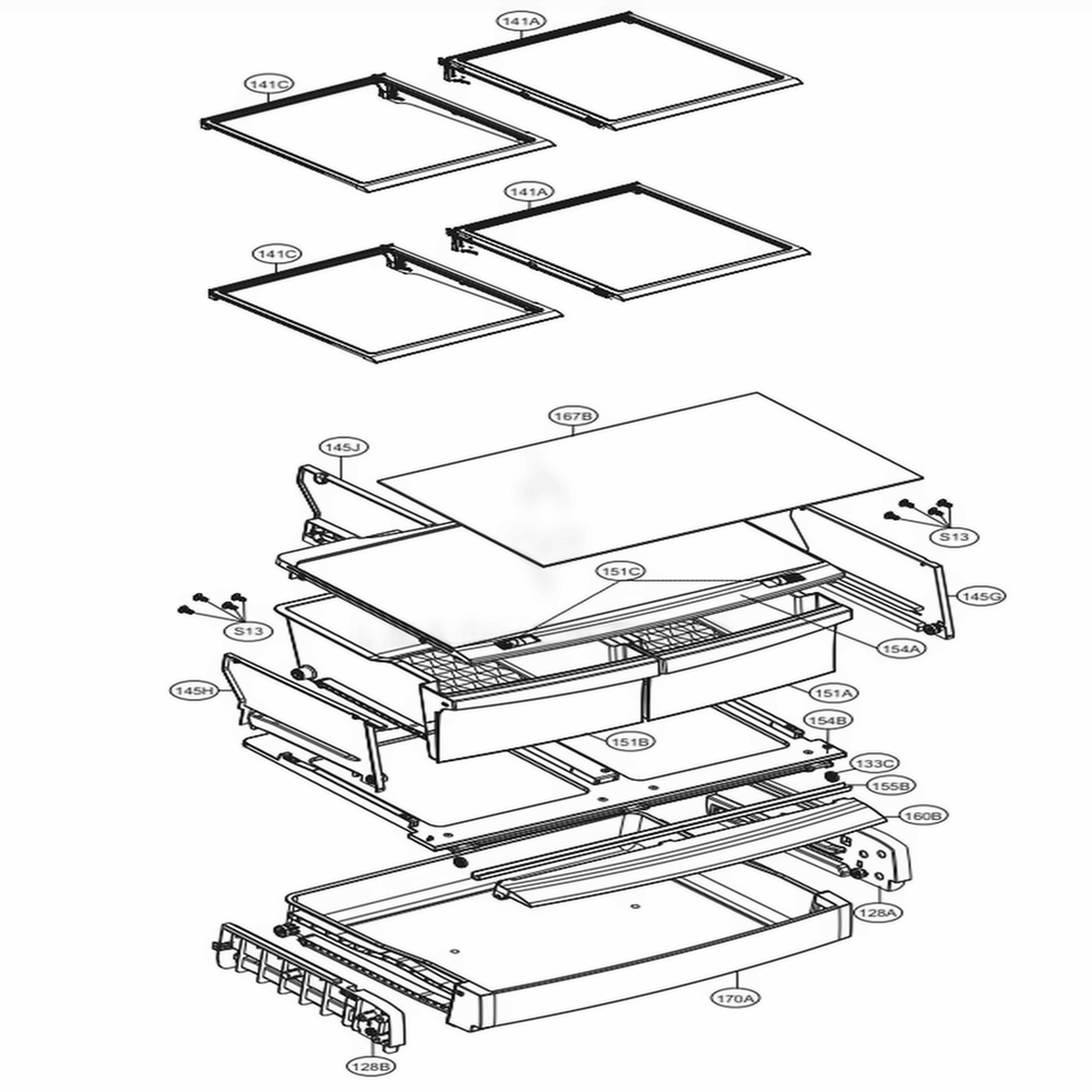 Refrigerator Parts Diagram and Parts List for 71319 AWBCSE1 LG Refrigerator