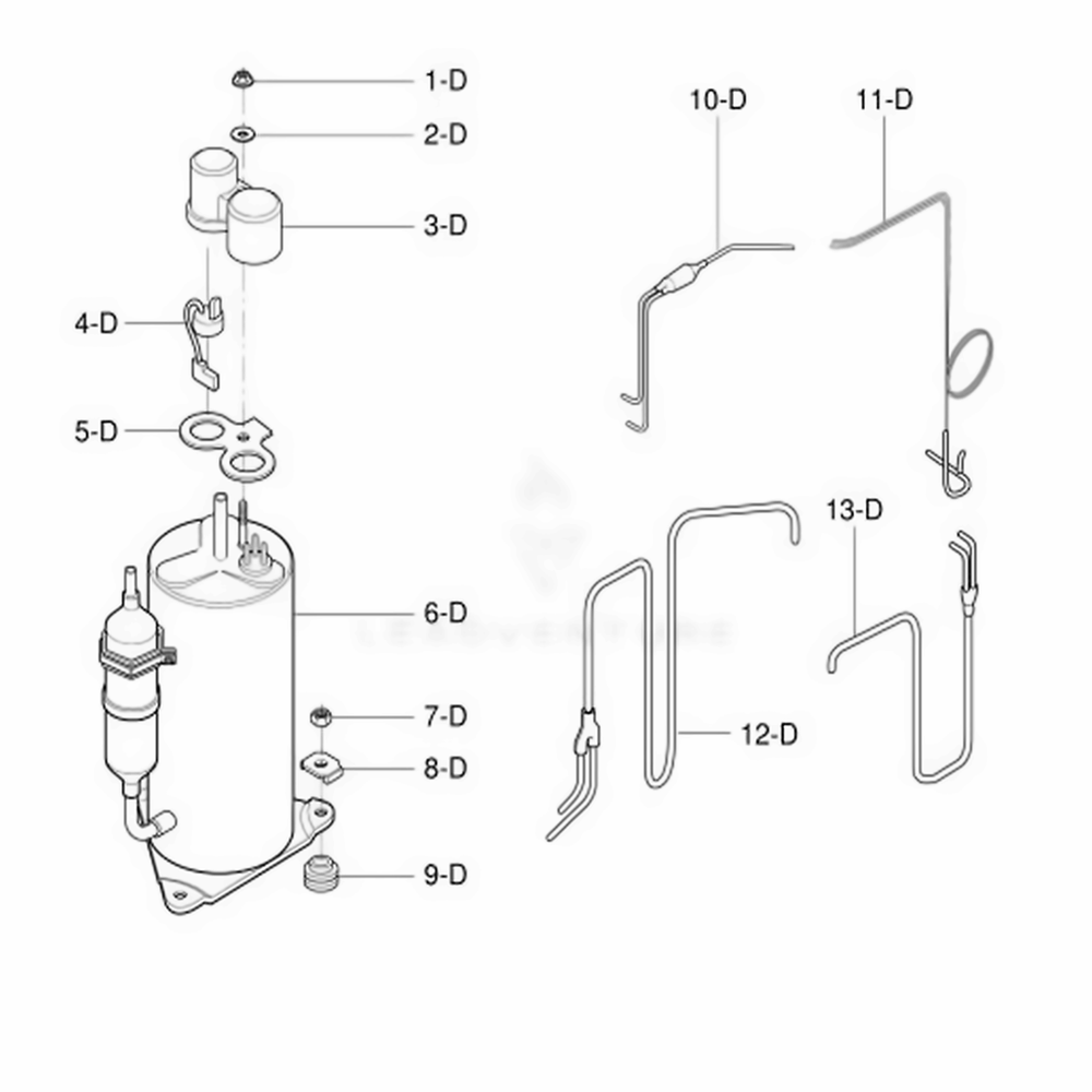 Compressor Parts Diagram and Parts List for 580 AWYASRS LG Air Conditioner