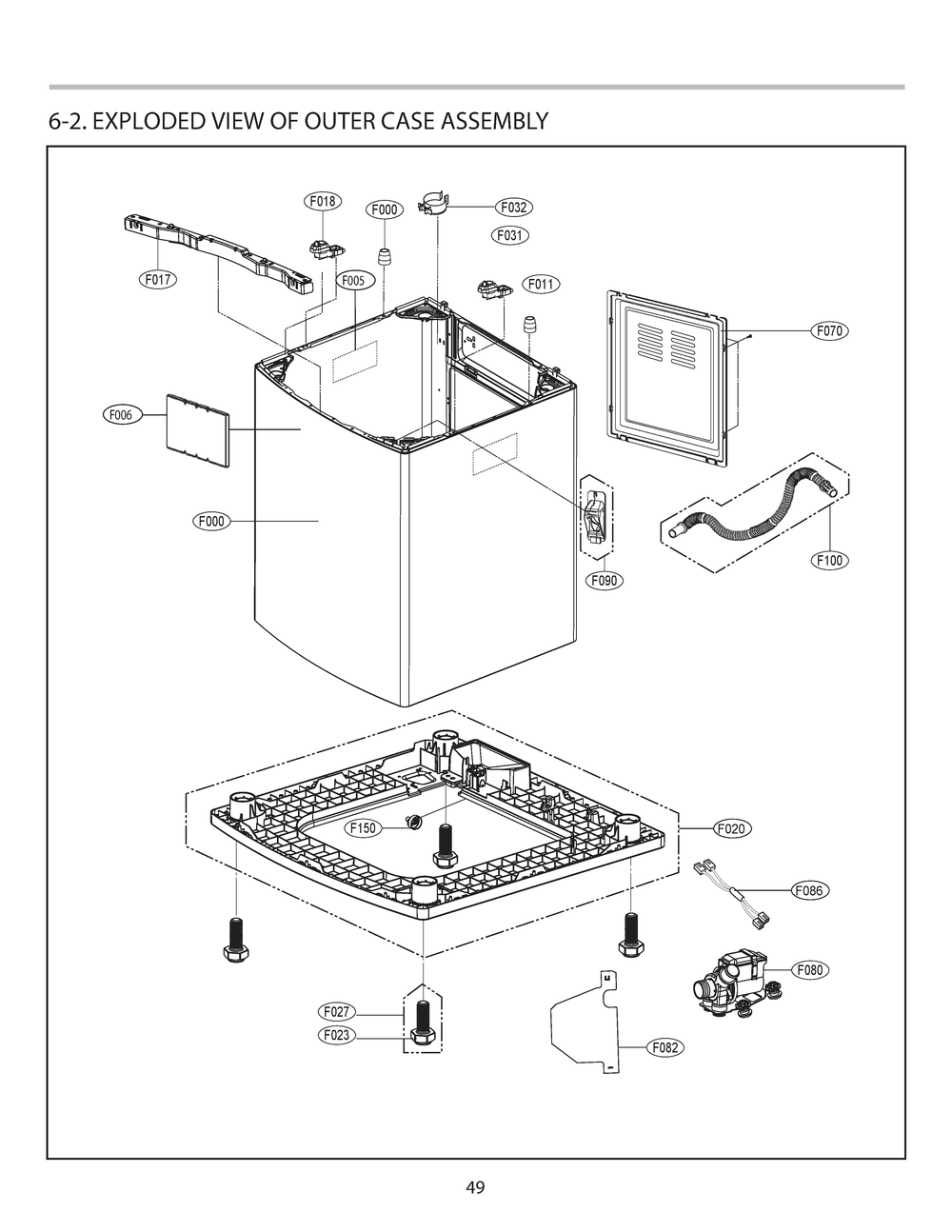 Outer Case Assembly Diagram and Parts List for T1635HDFV ABWEVUS LG Washer