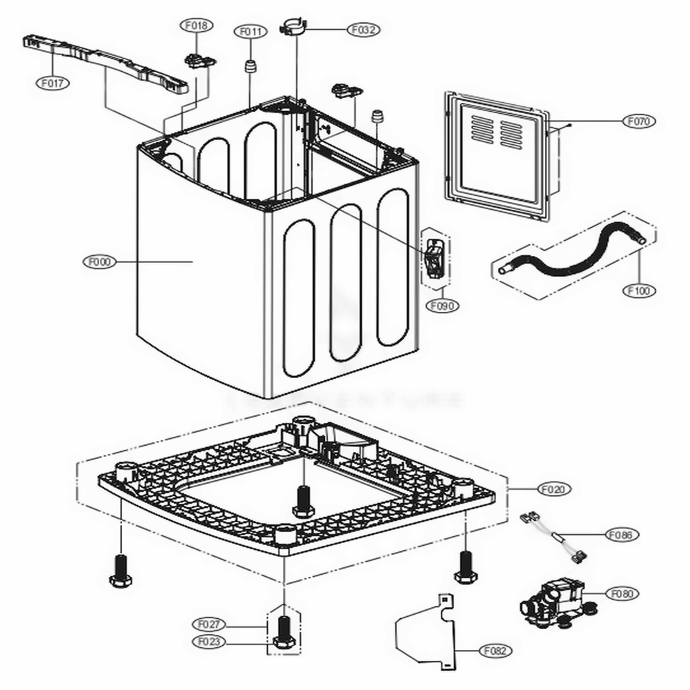 Outer Case Assembly Diagram and Parts List for WT7200CV ASSETUS LG Washer