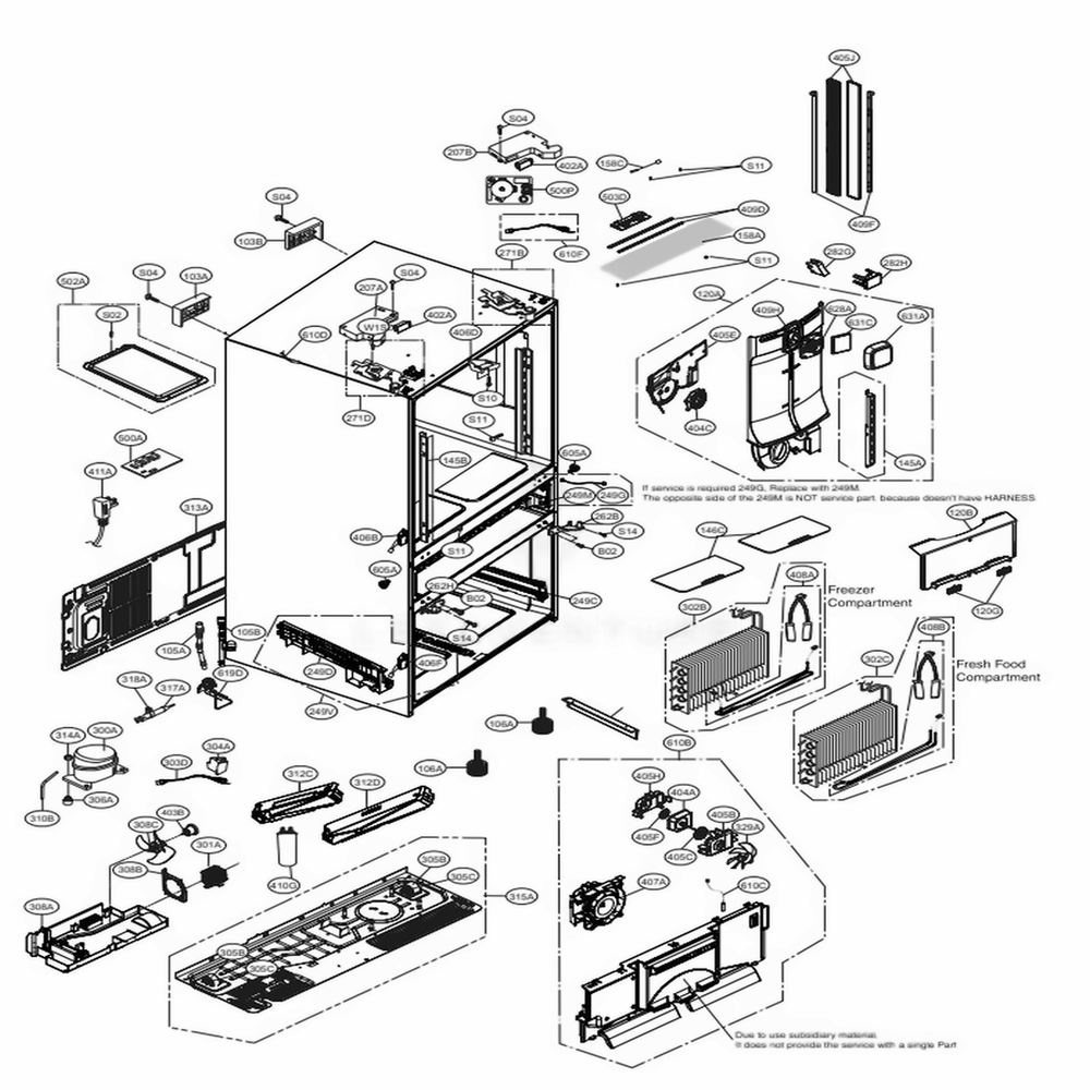 Case Parts Diagram and Parts List for LMXS30796D ASBCNA0 LG Refrigerator