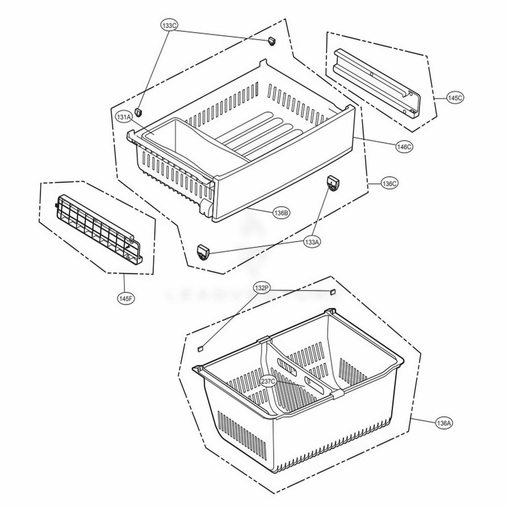 Freezer Parts Diagram and Parts List for LFXS28968D ASBCNA0 LG Refrigerator