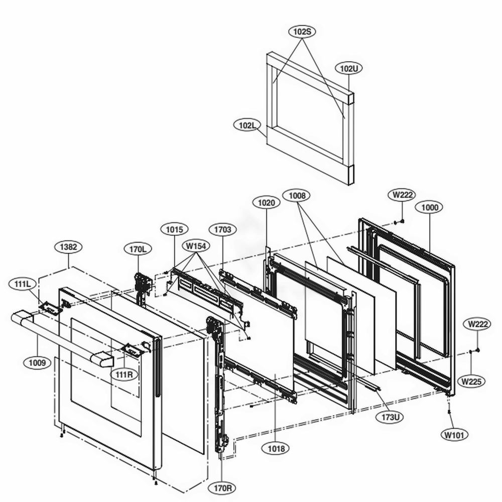 Door Parts Diagram and Parts List for UPSG3014ST ASTESGN LG Wall Oven