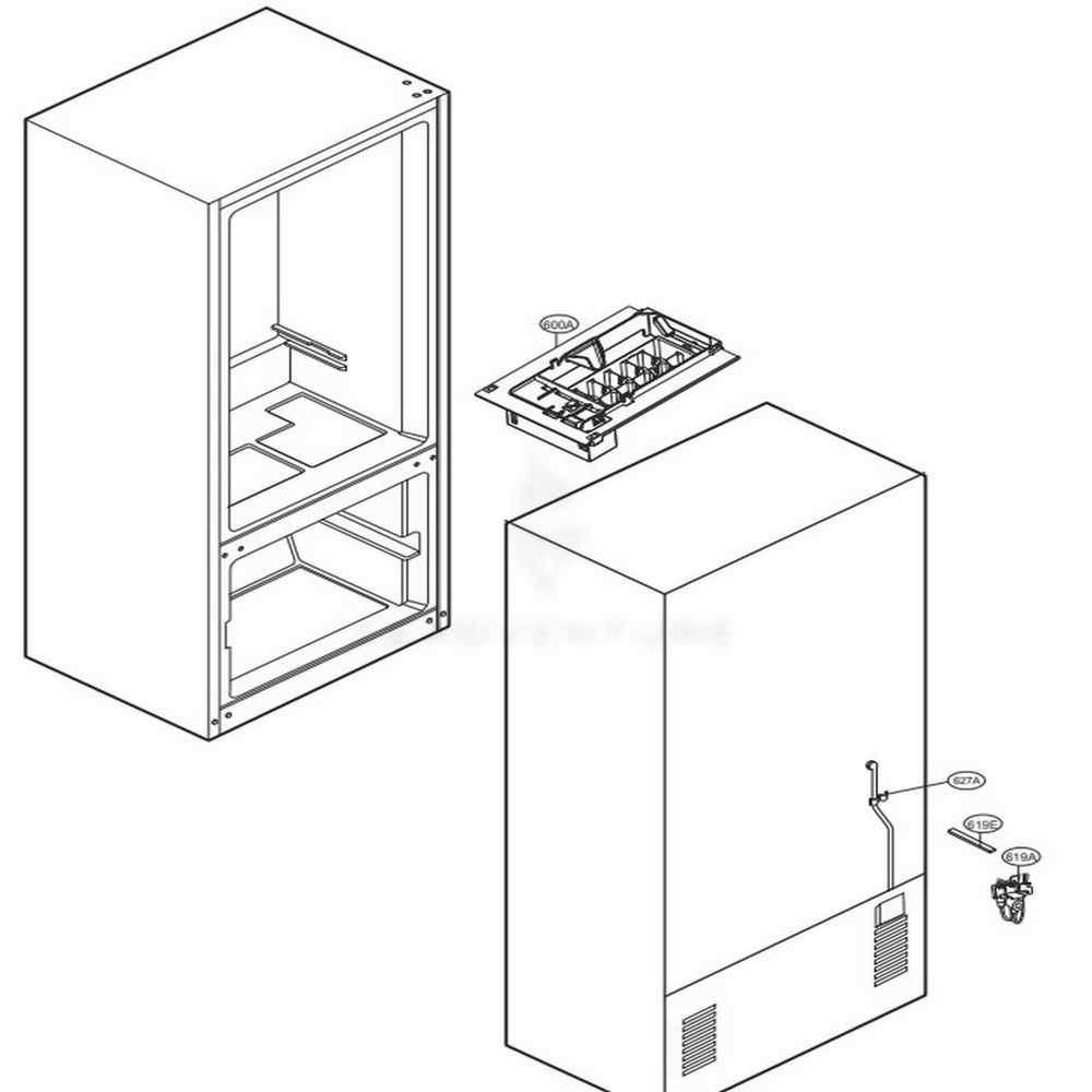Ice Maker Parts Diagram and Parts List for LBC24360ST ASTCNA3 LG Refrigerator