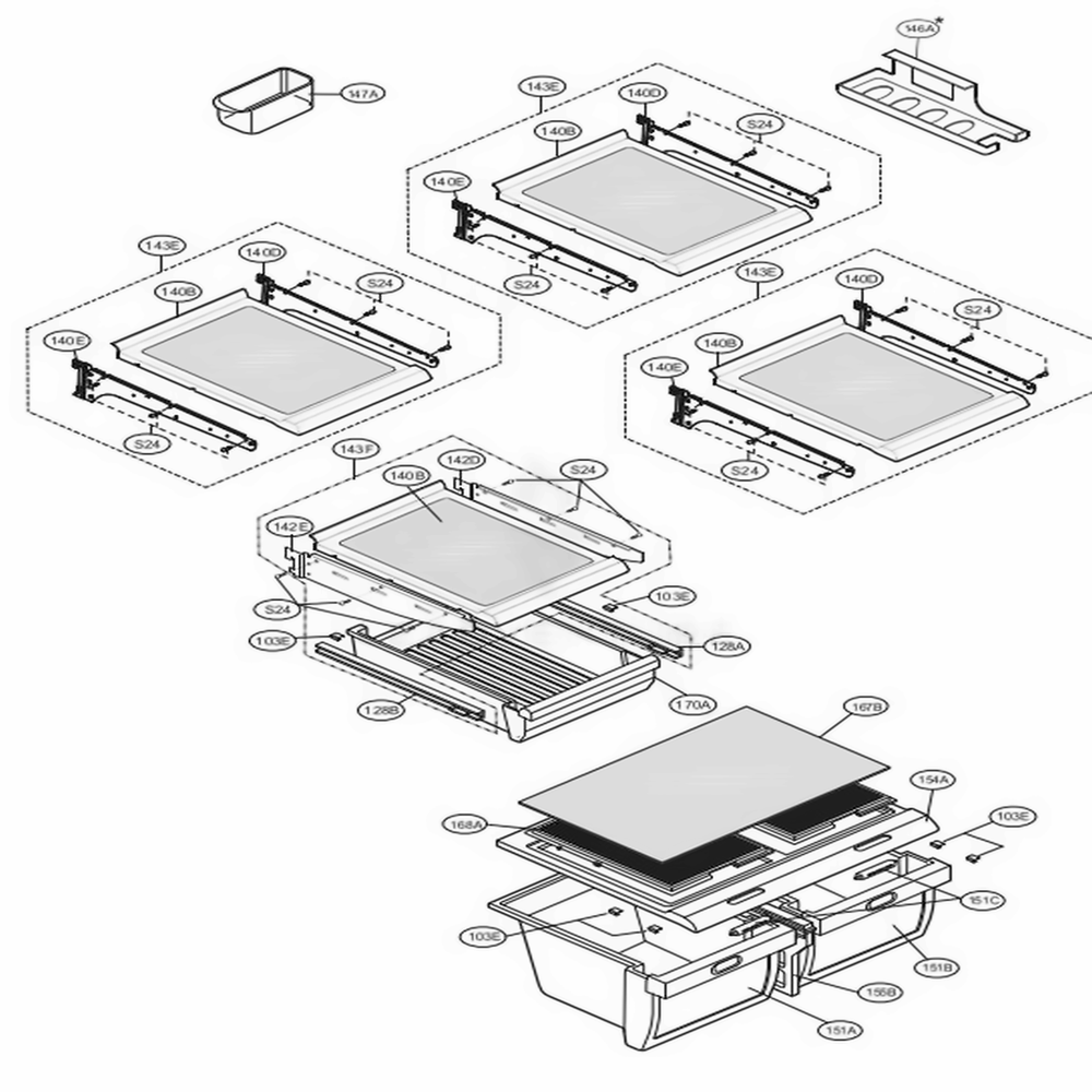 Refrigerator Drawer Parts Diagram and Parts List for 75099 AWBCSEF LG Refrigerator