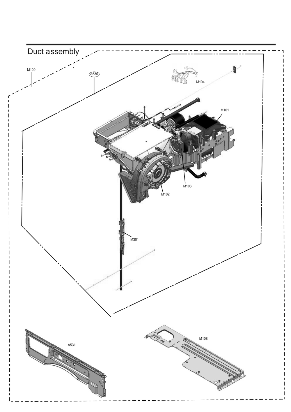 Duct Assembly Diagram and Parts List for WM6998HBA ABLEEUS LG Washer Dryer Combo