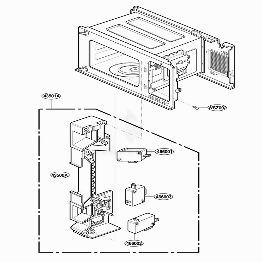 Latch Board Parts Diagram and Parts List for MS133SE MWEGSC LG Range
