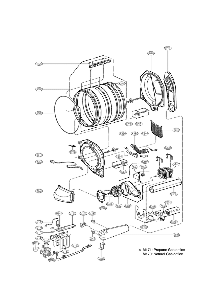 Drum And Motor Assembly Parts Diagram and Parts List for CDG3389WD  LG Dryer