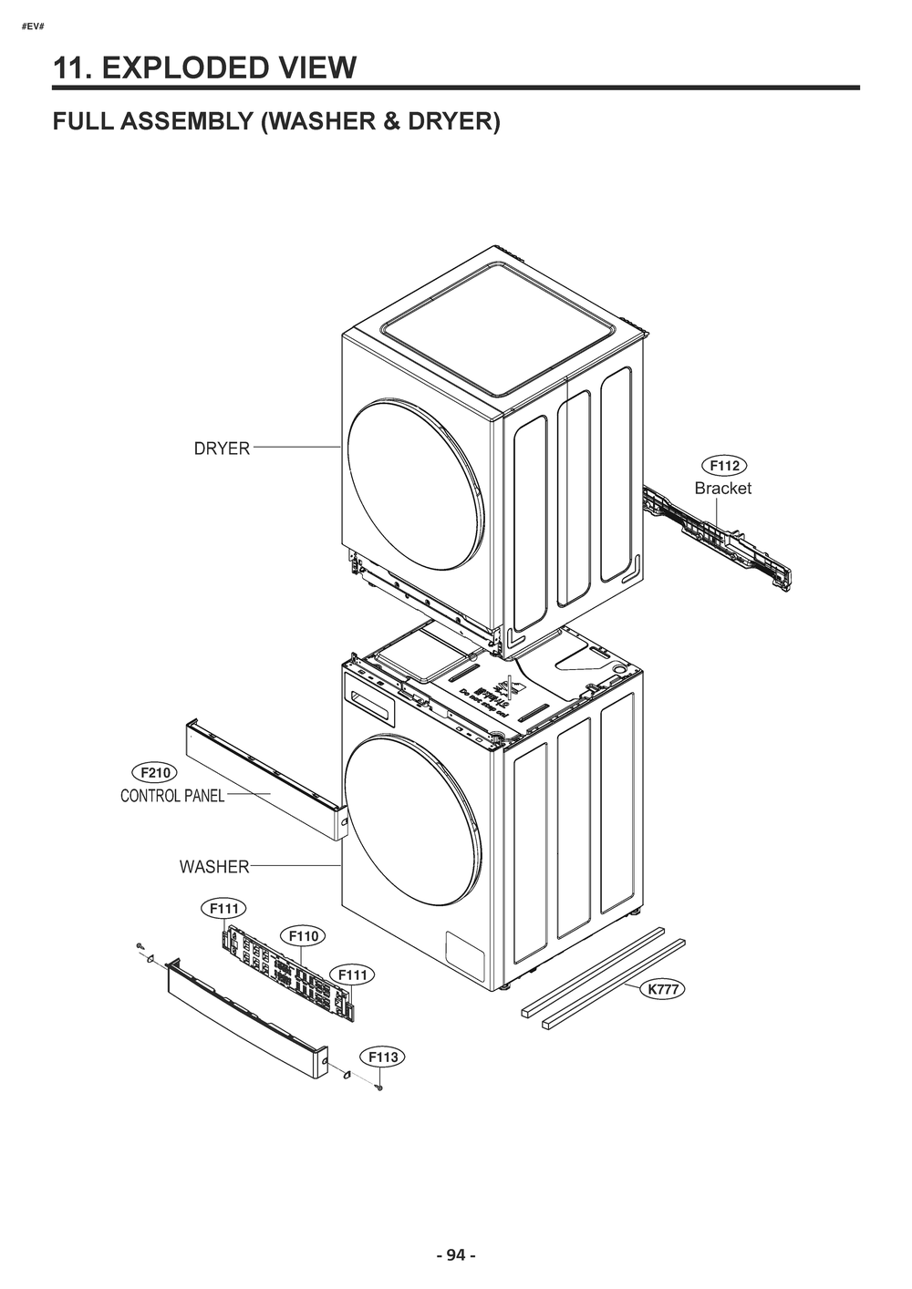 Full Assembly (Washer And Dryer) Diagram and Parts List for W4W8LVKKWHM ABWEEUS LG Washer