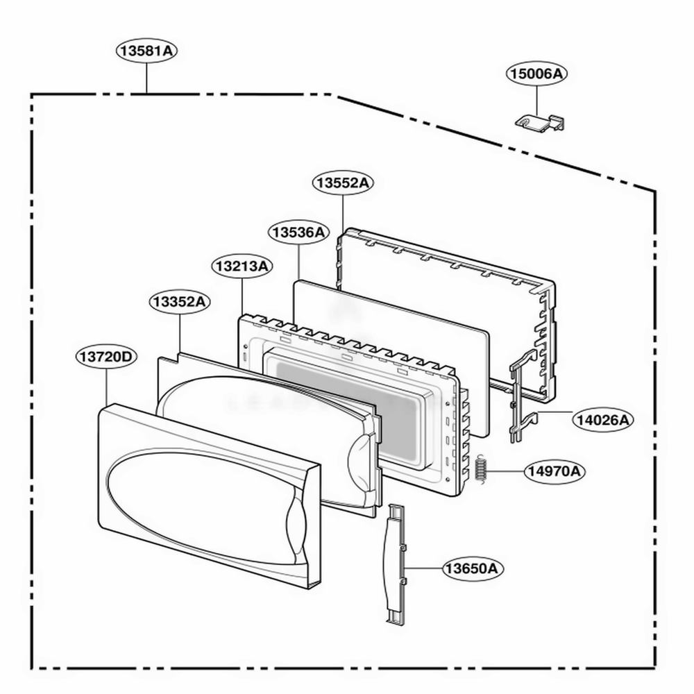 Door Parts Diagram and Parts List for 3WM2533E HM1QBAL LG Range