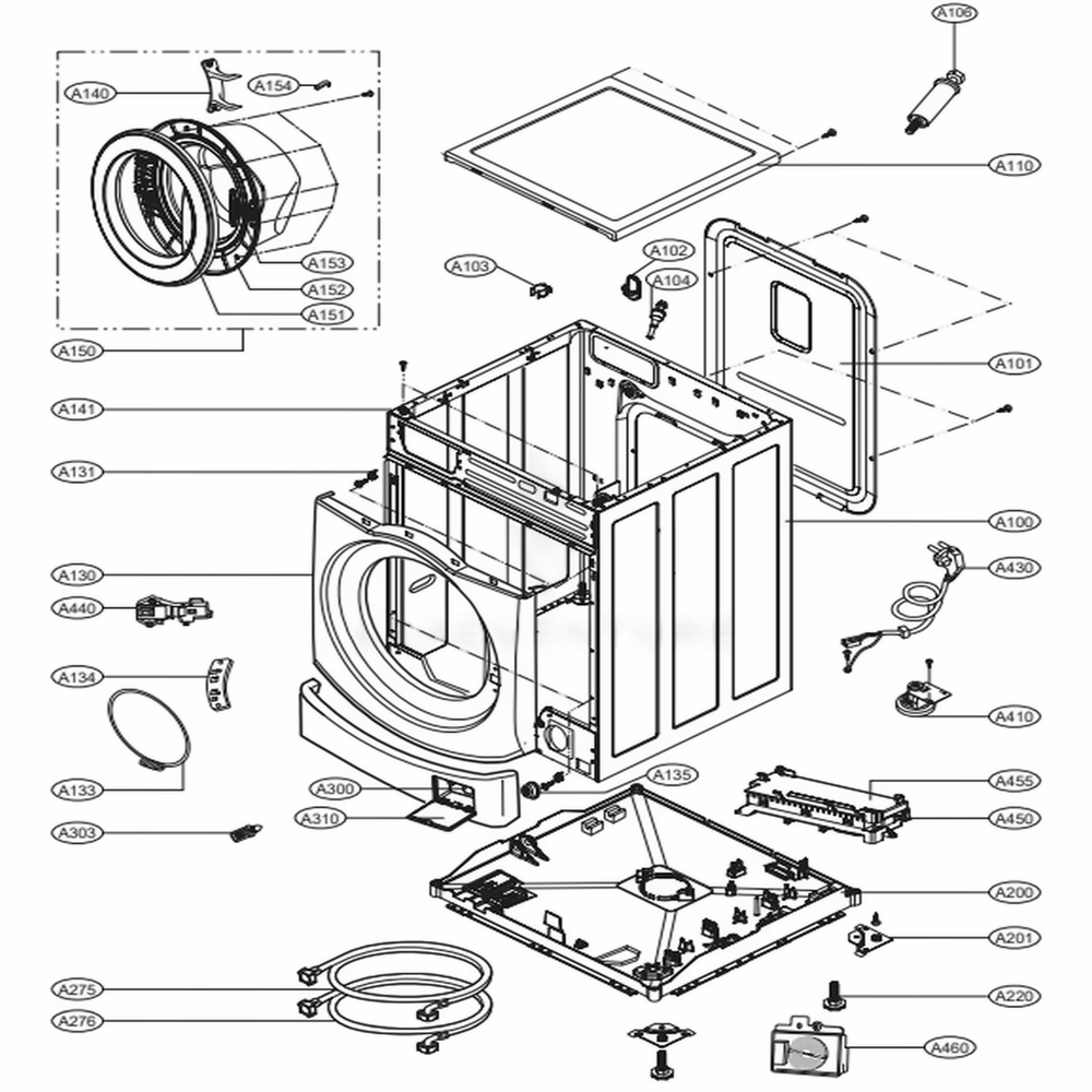 Cabinet Assembly Diagram and Parts List for WM3477HS ALSEEUS LG Washer Dryer Combo