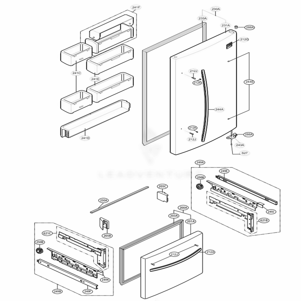 Door Parts Diagram and Parts List for 76203 AST1SER LG Refrigerator