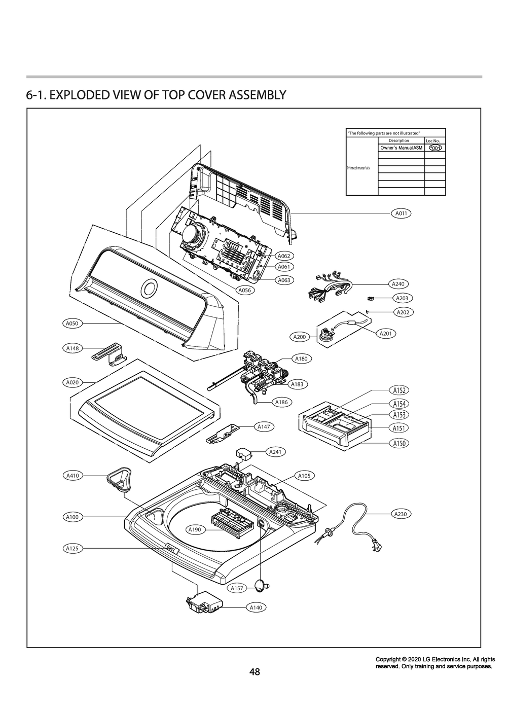 Top Cover Assembly Diagram and Parts List for T1799SEHTW ABWETUS LG Washer