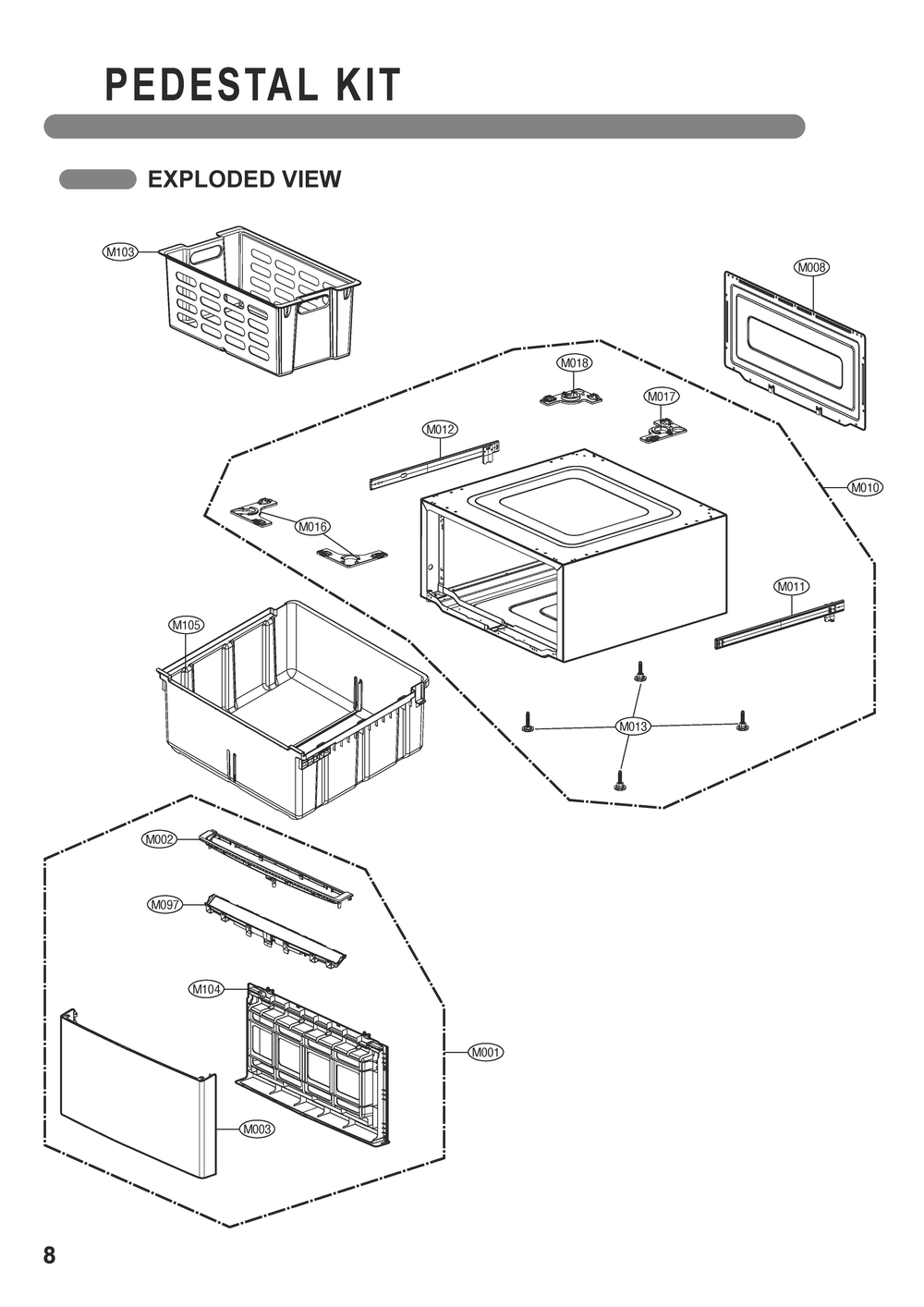 Pedestal Kit Diagram and Parts List for WDP6B ABLEEUS LG Washer