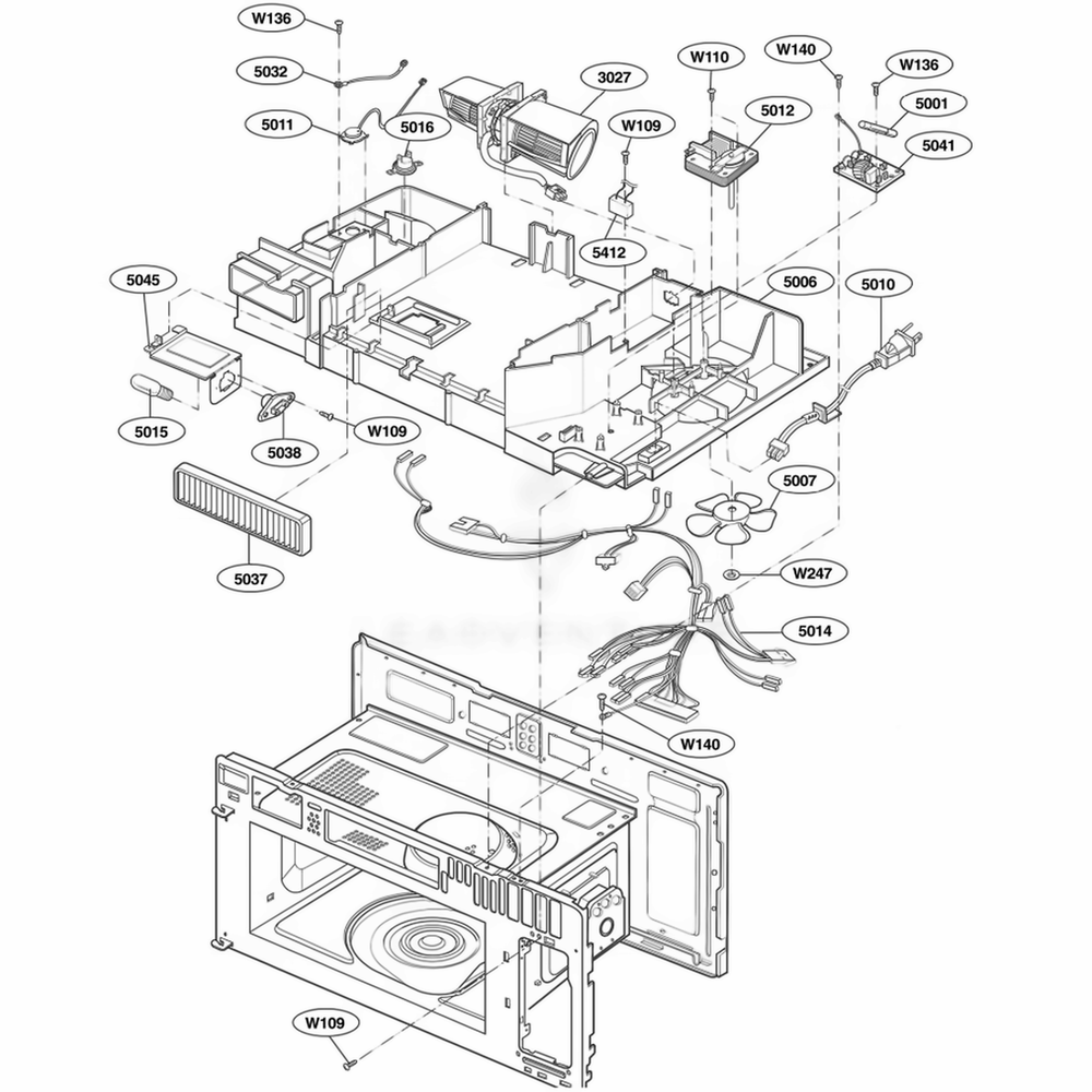 Interior Parts 2 Diagram and Parts List for LMV2083SB CBKELGA LG Microwave