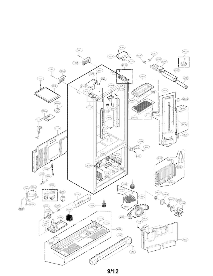 Case Parts Diagram and Parts List for LFX25975ST 01 LG Refrigerator