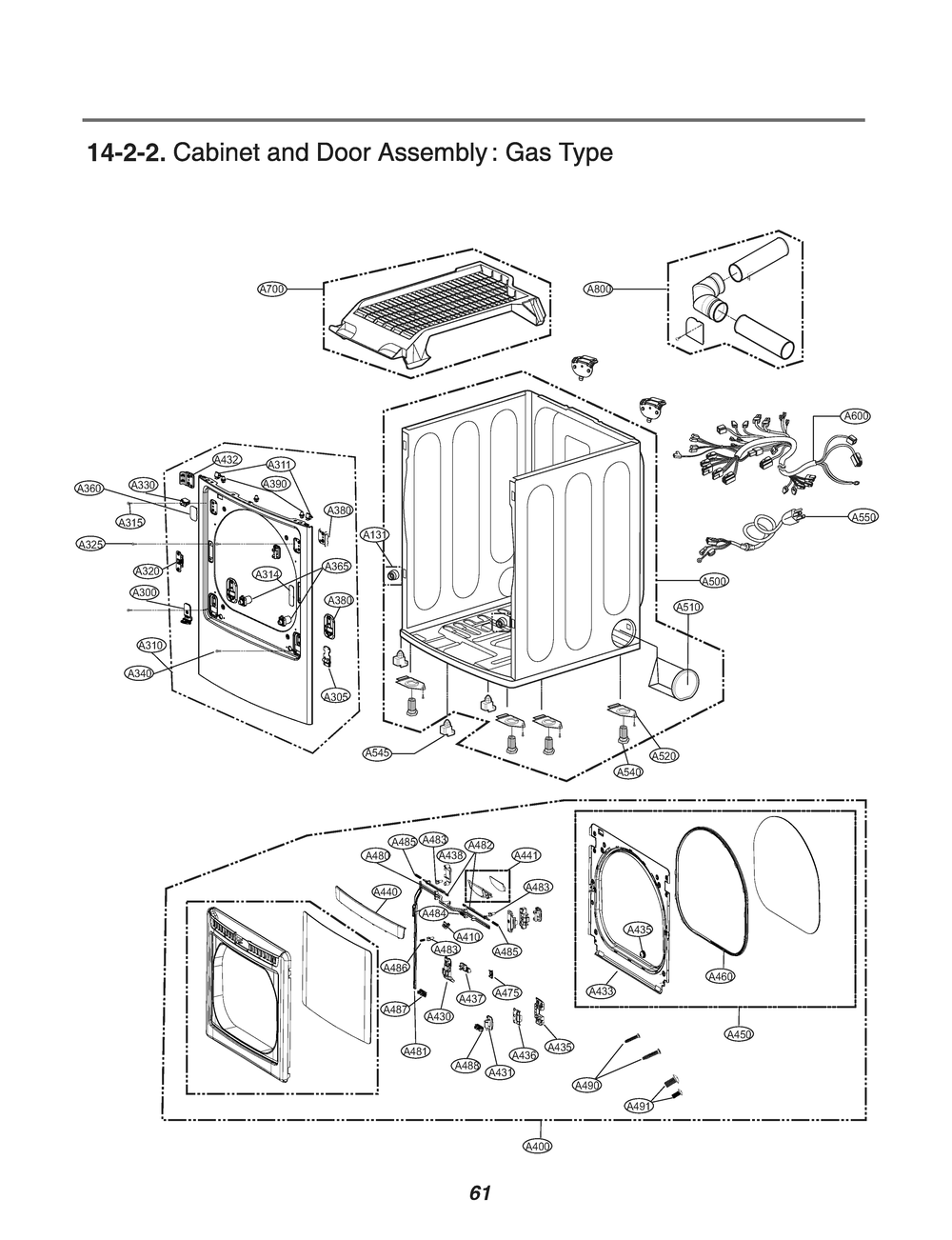 Cabinet And Door Assembly Diagram and Parts List for RN10A9A18W ABWEEUS LG Dryer