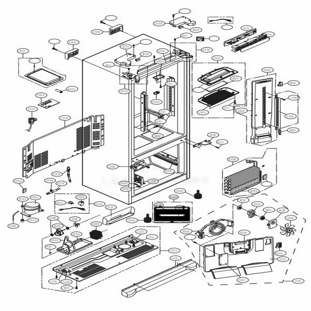 Case Parts Diagram and Parts List for 71603 ASTCSE4 LG Refrigerator