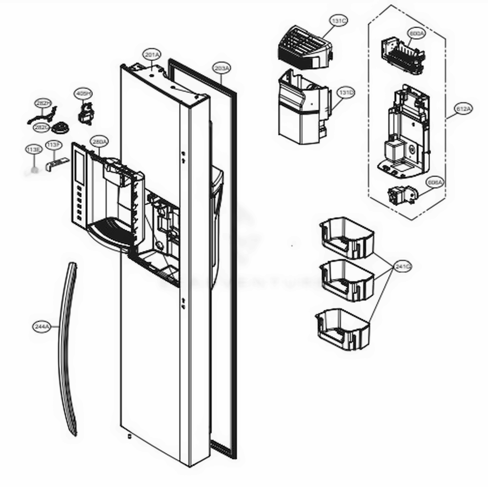 Freezer Door Diagram and Parts List for LSXS26386S ASTCNA2 LG Refrigerator