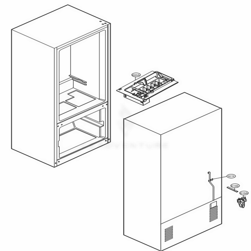 Ice Maker Parts Diagram and Parts List for LDCS22220W ASWCNA1 LG Refrigerator