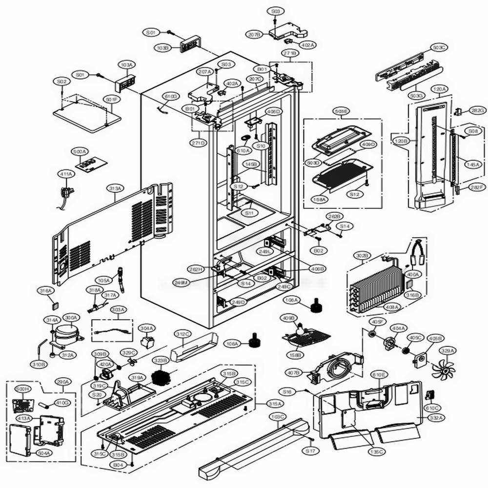 Case Parts Diagram and Parts List for LMC25785SW ASWCNA0 LG Refrigerator