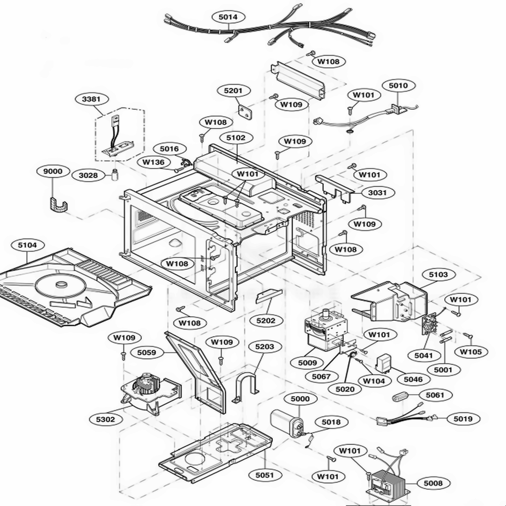 Interior Parts Diagram and Parts List for RFS12SW2A ASTESUB LG Range