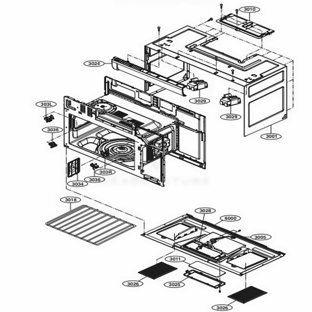 Oven Cavity Parts Diagram and Parts List for LMVM2033BM CBMELGA LG Microwave