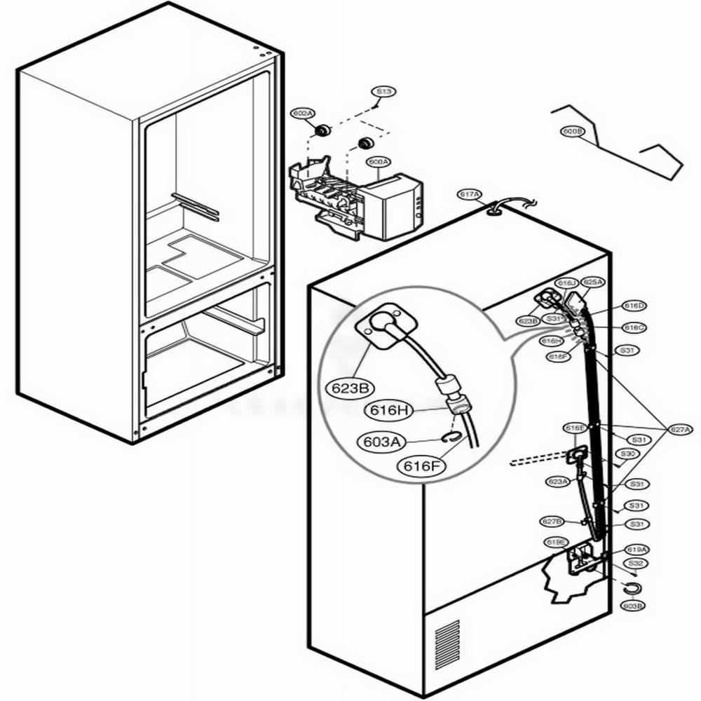 Ice Maker Parts Diagram and Parts List for 77549 AWBCSER LG Refrigerator